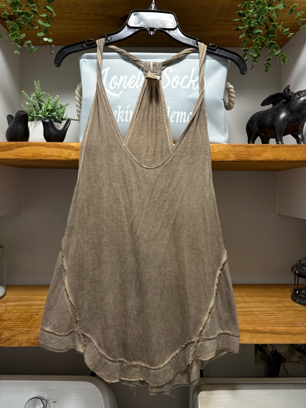 We the FreeCasual Taupe Sleeveless V-Neck Tank Top
